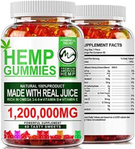 (2 Pack) Hemp Gummies 1,200,000mg High Energy – Worry Aid Fruity Gummy Bear with Hemp Oil, 100% Normal Hemp Candy Nutritional supplements Encourages Snooze & Serene Temper