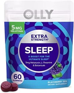 OLLY Added Strength Slumber Gummy, Occasional Rest Aid, 5 mg Melatonin, L-Theanine, Chamomile, Lemon Balm, Rest Assist, Blackberry – 60 Depend