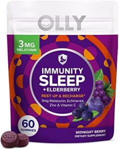 OLLY Immunity Slumber Gummy, Immune and Sleep Assist, 3mg Melatonin, Echinacea, Zinc, Vitamin C, Chewable Supplement, Berry – 60 Rely