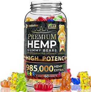 WELLUTION Hemp Gummies 985,000 Higher Efficiency – Fruity Gummy Bear with Hemp Oil. Pure Hemp Sweet Supplements – Nutritional Worth & Fantastic Style
