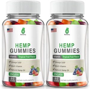 2 Pack Natural and organic Hemp Gummies 350,000 Added Fortify Significant Potency with Pure Hemp Oil Extract Vegan Edible Bear Candy Made in US