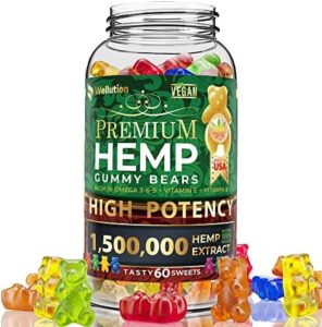 WELLUTION Hemp Gummies 1,500,000 XXL Substantial Efficiency – Fruity Gummy Bear with Hemp Oil. Organic Hemp Sweet Nutritional supplements with Nutritional vitamins and Fatty acids