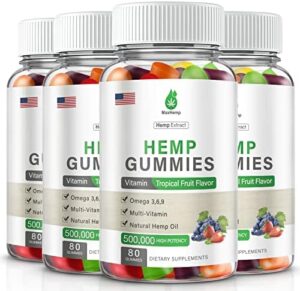 4 Pack Organic Hemp Gummies 500,000 Extra Improve Substantial Efficiency with Pure Hemp Oil Extract Vegan Edible Bear Candy Manufactured in US