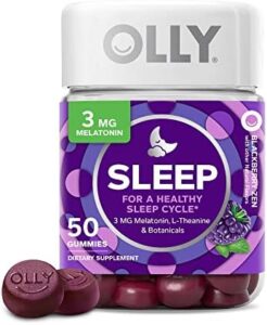 OLLY Sleep Gummy, Occasional Snooze Help, 3 mg Melatonin, L-Theanine, Chamomile, Lemon Balm, Sleep Help, Blackberry, 50 Rely