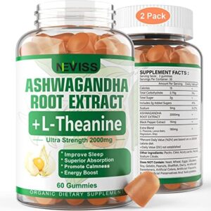 NEVISS Ashwagandha Gummies 2000mg, Sense Refreshed, Moreover Proprietary Mix with L-Theanine, 5-HTP, Lemon Balm, Magnesium for Quiet, Zzzs & Leisure Help, 120 Rely
