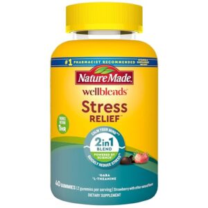 Nature Created Wellblends Anxiety Aid Gummies, L theanine 200mg to Help Minimize Worry, with GABA 100mg, Very same Day Pressure Assistance, 40 Strawberry Flavor Gummies